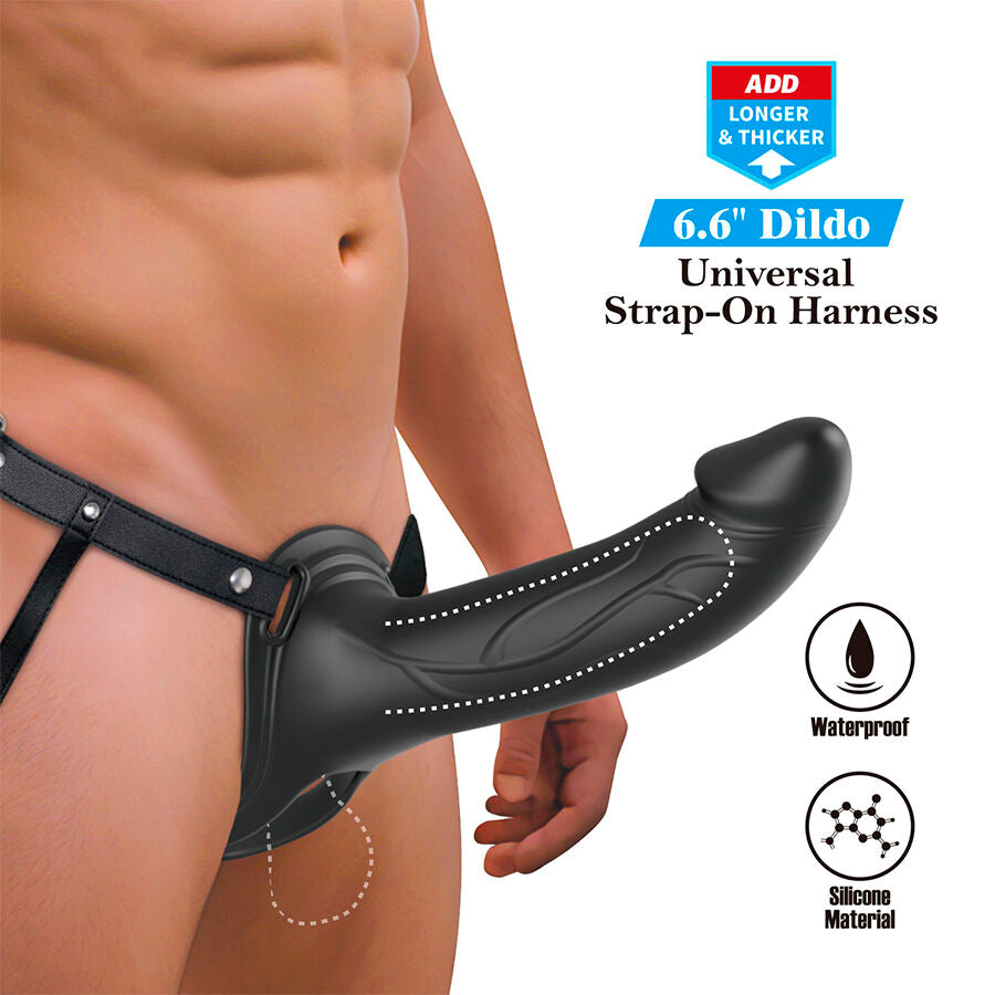 PRETTY LOVE - LONDON UNIVERSAL HARNESS COM DILDO DE SILICONE PRETO 16,8 CM