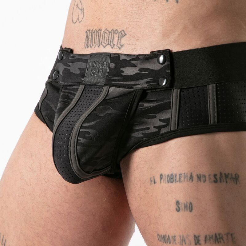 LOCKER GEAR - CUECA JOCK SURF COM ACESSO MILITAR COMPLETO, PRETA, TAMANHO M