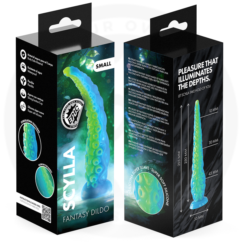 EPIC - SCYLLA DILDO COM TENTÁCULOS FINOS E FLUORESCENTES DE TAMANHO PEQUENO