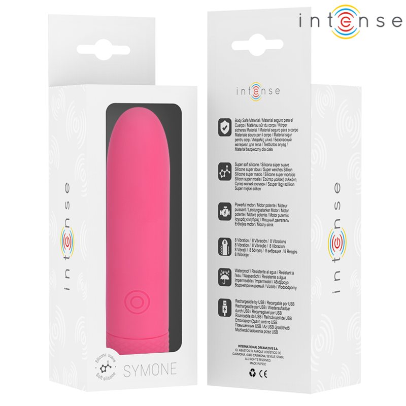 NTENSE - SYMONE USB RECARREGÁVEL VIBRATÓRIA BULLET 8 VIBRAÇÕES 10 X 2,2 CM