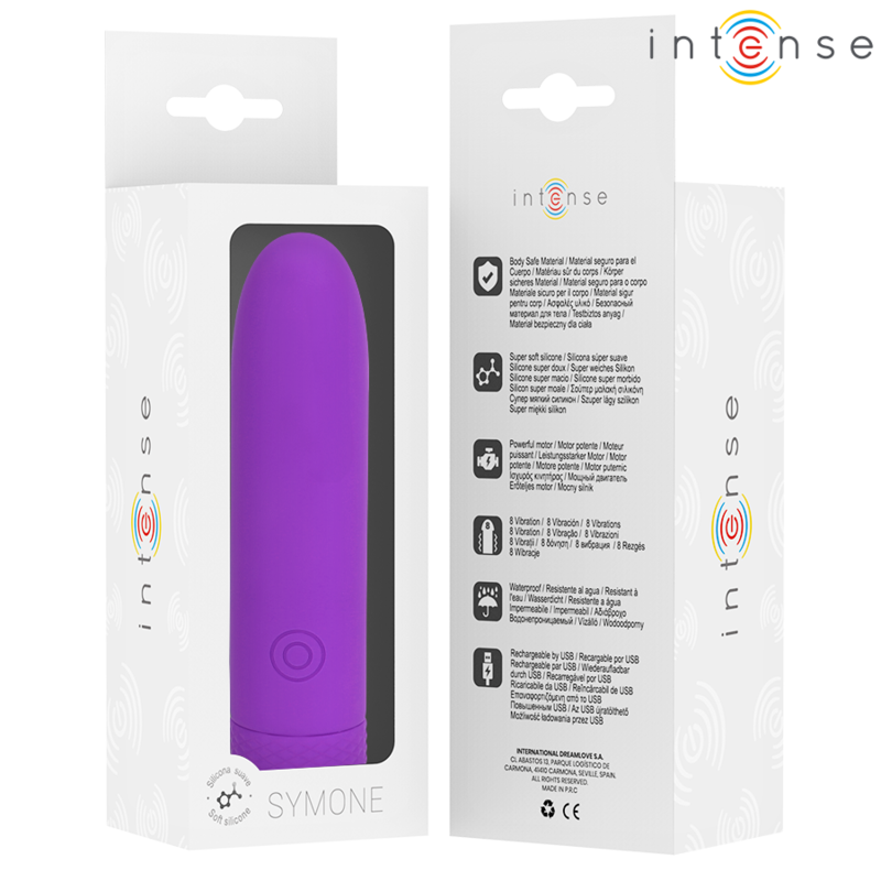 NTENSE - SYMONE USB RECARREGÁVEL VIBRATÓRIA BULLET 8 VIBRAÇÕES 10 X 2,2 CM