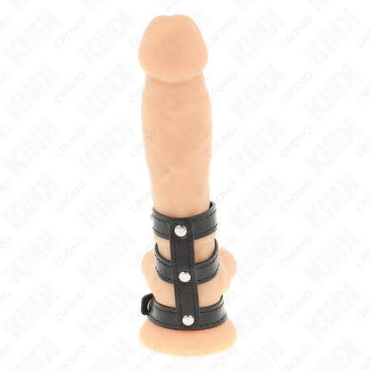 KINK - ANEL DE COURO TRIPLO PARA PÊNIS COM FECHO DE PRESSÃO