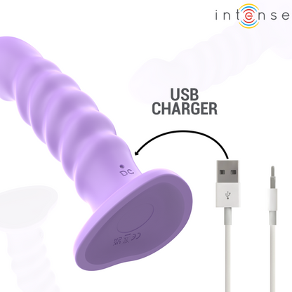 INTENSE - VIBRADOR BRENDA TAMANHO M DESIGN ESPIRAL 10 VIBRAÇÕES ROXO CONTROLE REMOTO