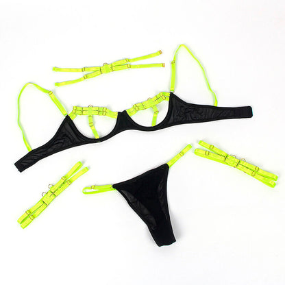 SUBBLIME - 955274 CONJUNTO DE SUTIÃ COM COLAR E DETALHES NAS PERNAS VERDE FLUORESCENTE S/M