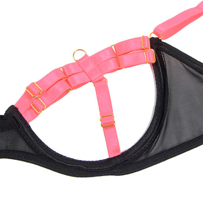 SUBBLIME - 955304 CONJUNTO DE SUTIÃ COM COLAR E DETALHES NAS PERNAS ROSA FLUORESCENTE L/XL