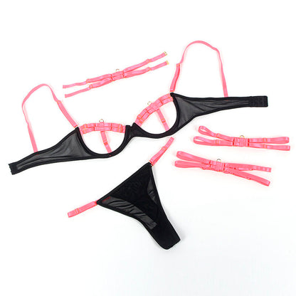SUBBLIME - 955304 CONJUNTO DE SUTIÃ COM COLAR E DETALHES NAS PERNAS ROSA FLUORESCENTE L/XL
