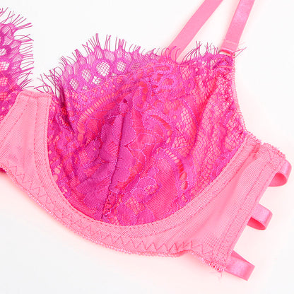 SUBBLIME - 955366 CONJUNTO DE SUTIÃ COM RENDA E LIGAS ROSA E ROXO L/XL