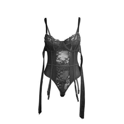 SUBBLIME - 955502 BODY DE RENDA COM LAÇOS E LIGAS PRETO L/XL