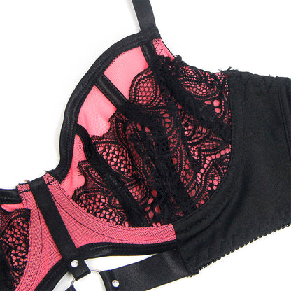 SUBBLIME - 955571 CONJUNTO DE SUTIÃ DE COURO VERDE COM ZÍPER DE MALHA ROSA P/M