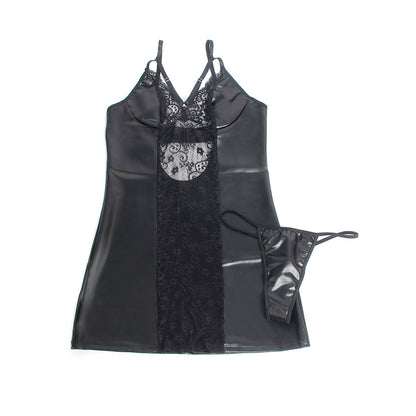 SUBBLIME - 957520 VESTIDO DE COURO COM RENDA FLORAL PRETO S/M