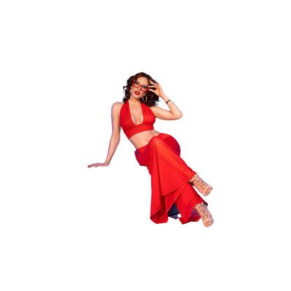 CHILIROSE - CR 4857 CONJUNTO DE BLUSA E CALÇA VERMELHA TAMANHO P