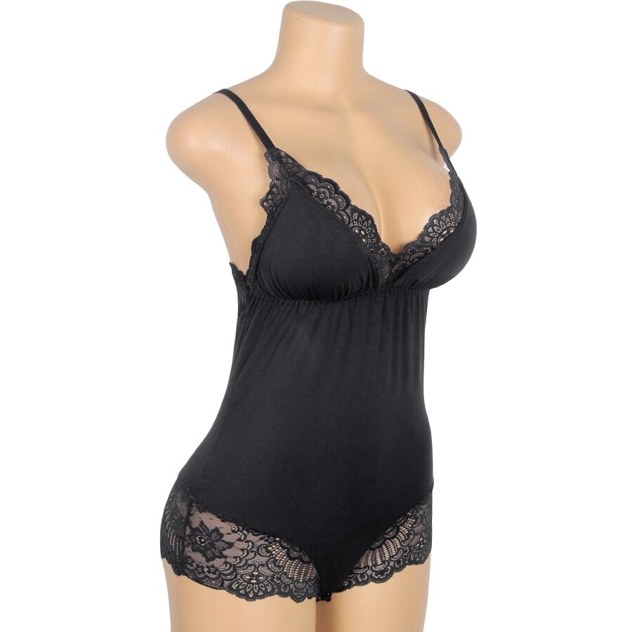 SUBBLIME - TEDDY PRETO FLORAL DETALHE DE RENDA S/M