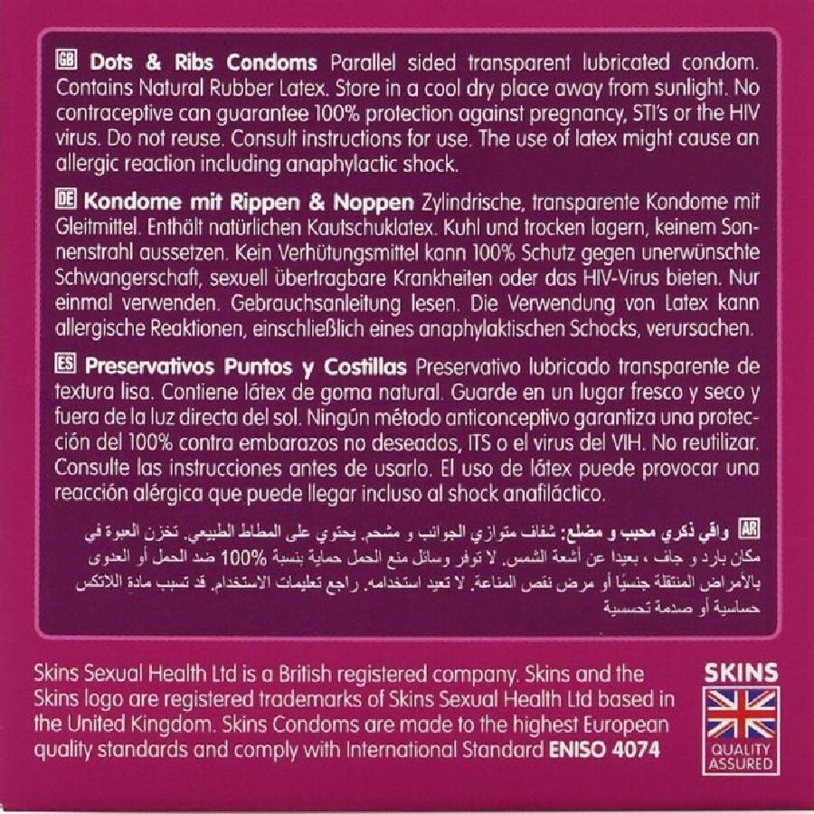 SKINS - DOTS & RIBS PREMIUM PRESERVATIVOS PACOTE 4