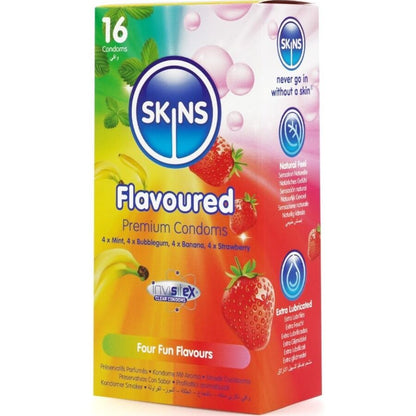 SKINS - PRESERVATIVOS PREMIUM MULTI SABORES PACOTE COM 16