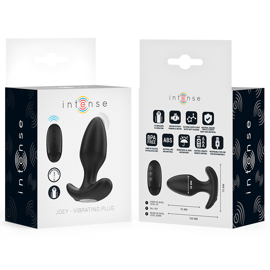 INTENSE - JOEY ANAL PLUG 10 VIBRAÇÕES PRETO CONTROLE REMOTO