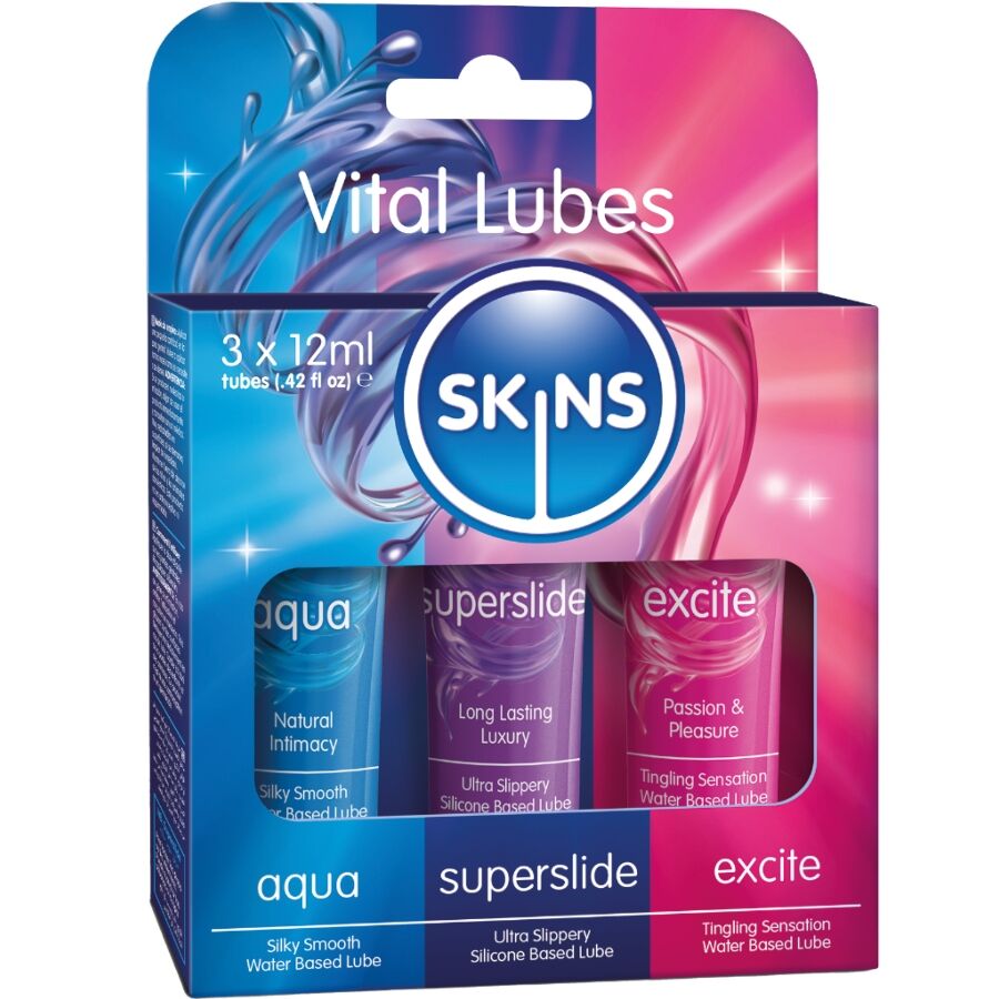 SKINS - KIT DE LUBRIFICANTES VITAL AQUA, SUPERSLIDE E EXCITE 3 x 12 ML