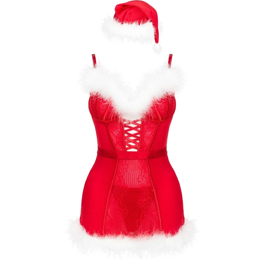 LIVCO CORSETTI FASHION - AGETHE LC 90607 CAMISOLA + CALCINHA FIO DENTAL + CHAPÉU DE NATAL TAMANHO L/XL