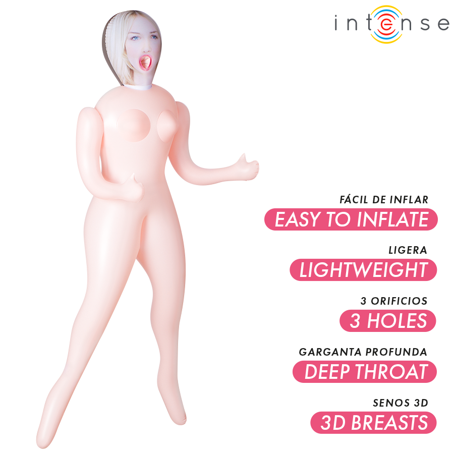 INTENSE DOLLS - INGRID BONECA INFLÁVEL COM TRÊS ORIFÍCIOS