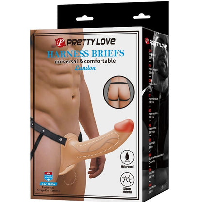 PRETTY LOVE - CALCINHA LANDON HARNESS, ARNÊS UNIVERSAL COM DILDO DE SILICONE OCO DE 16,8 CM NA COR DA PELE