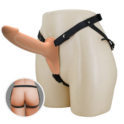 PRETTY LOVE - CALCINHA LANDON HARNESS, ARNÊS UNIVERSAL COM DILDO DE SILICONE OCO DE 16,8 CM NA COR DA PELE