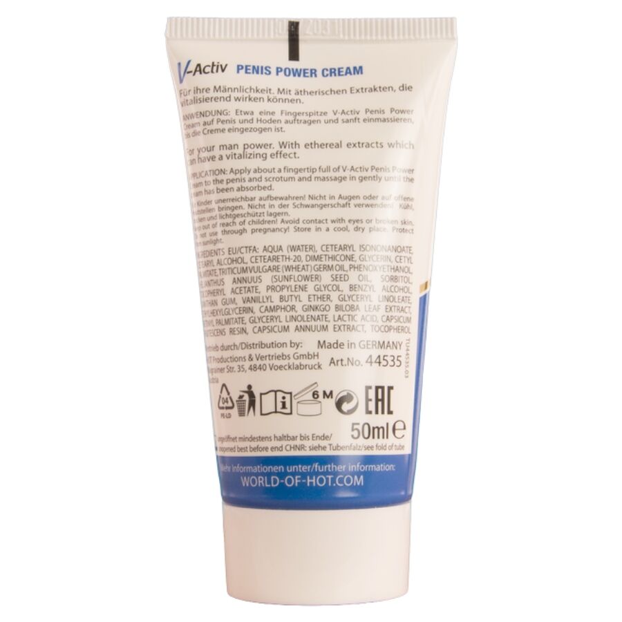 HOT - CREME PARA POTÊNCIA PENIANA V-ACTIV PARA HOMENS 50 ML