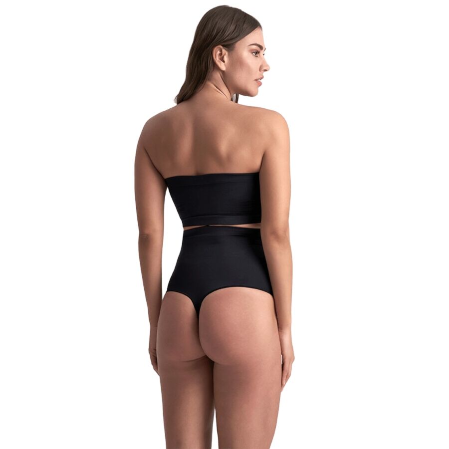 BYE-BRA - SOFT TOUCH SEAMLESS HIGH WAIST THONG BLACK SIZE M