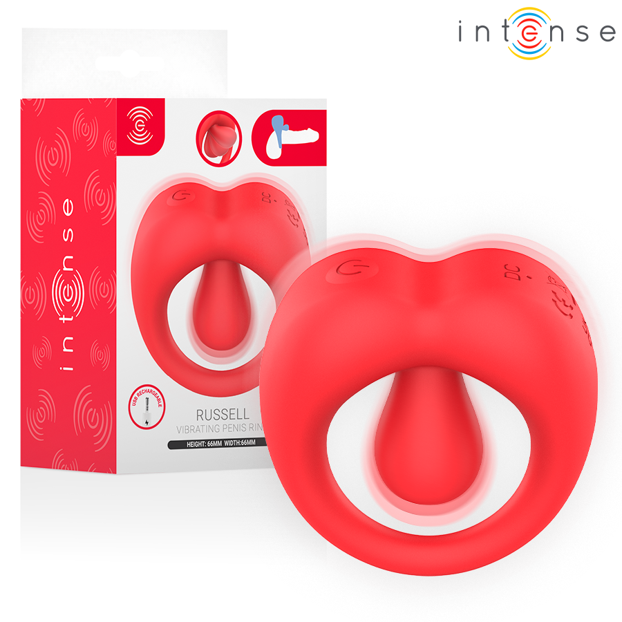 INTENSE - RUSSELL VIBRATING PENIS RING WITH CLITORIS STIMULATION RED