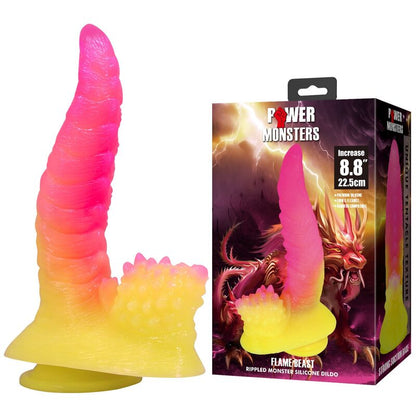 POWER MONSTERS - DILDO ONDULADO MONSTER FANTASY COM VENTOSA 22,5 CM Ø 5,5 CM ROSA E AMARELO