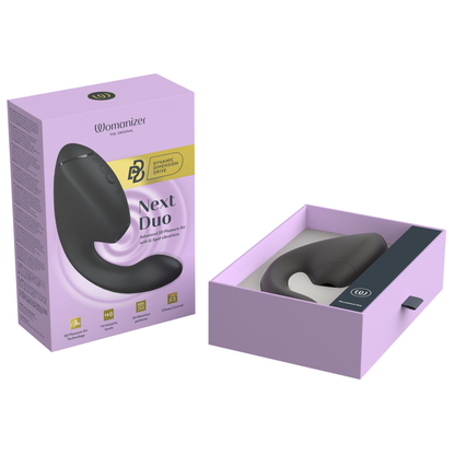 WOMANIZER - DUO NEXT ESTIMULADOR DUPLO DE CLITOR E PONTO G PRETO