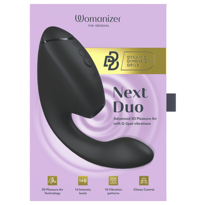 WOMANIZER - DUO NEXT ESTIMULADOR DUPLO DE CLITOR E PONTO G PRETO