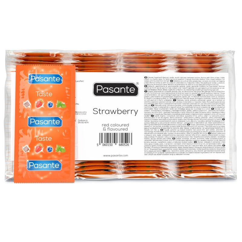 PASANTE - SACO DE PRESERVATIVO SABOR MORANGO 144 UNIDADES
